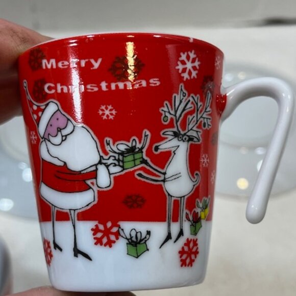 VTG 90's 2 Pc Set Christmas Porcelain Expresso Mini Cup/Saucer Santa & Reindeer - Picture 5 of 16